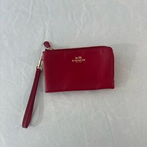 Coach Double Zip Wristlet Red Leather Gold Hardware Clutch Wallet Pouch